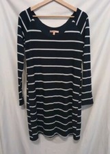Gibson Latimer Dress Small Navy White Striped Long Sleeve Scoop Neck Pullover