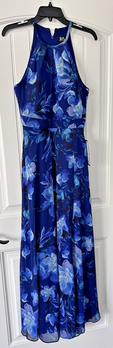 Betsy & Adam Women's Floral-Print Halter Gown Formal Maxi Dress Royal Blue 4 - Picture 5 of 14