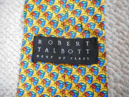 Mens Tie-ROBERT TALBOTT-yellow/blue/green/orange butterfly 100% Silk "Hand Sewn" - Picture 4 of 4