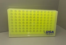 USA Scientific 96-Well Flipper Microtube Rack/ Reversible/ neon yellow/clear lid
