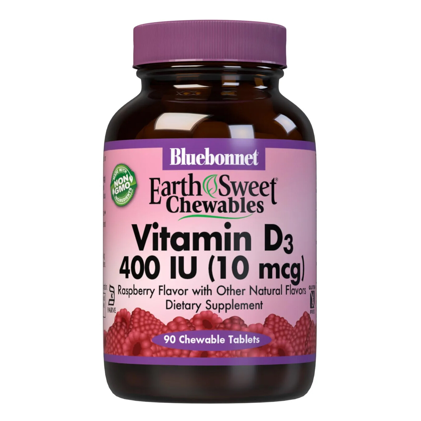Bluebonnet Earthsweet Chewables Витамин D3 10 мкг (400 МЕ) Малина 90 таблеток