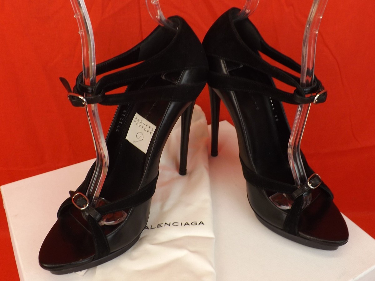 NIB BALENCIAGA BLACK LEATHER SUEDE 2X BUCKLE PLATFORM PUMPS 39