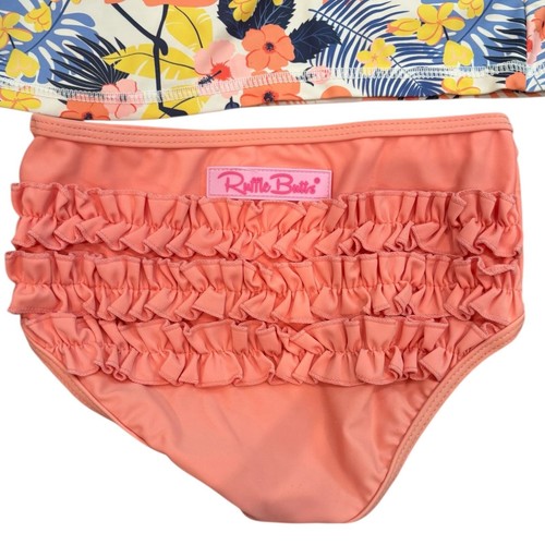 Ruffle Butts Girls Size 5 Rash Guard Set Tropical Orange Flamingo Swim UPF 50+ - Picture 3 of 5