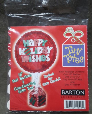 2 PKG'S CHRISTMAS / HAPPY HOLIDAY WISHES 18'' Foil Balloon GIFT BOX & 4' RIBBON 