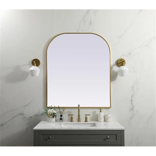 Elegant Decor Blaire 36x42" Arch Modern MDF Wood/Iron Mirror in Brass - Picture 7 of 9
