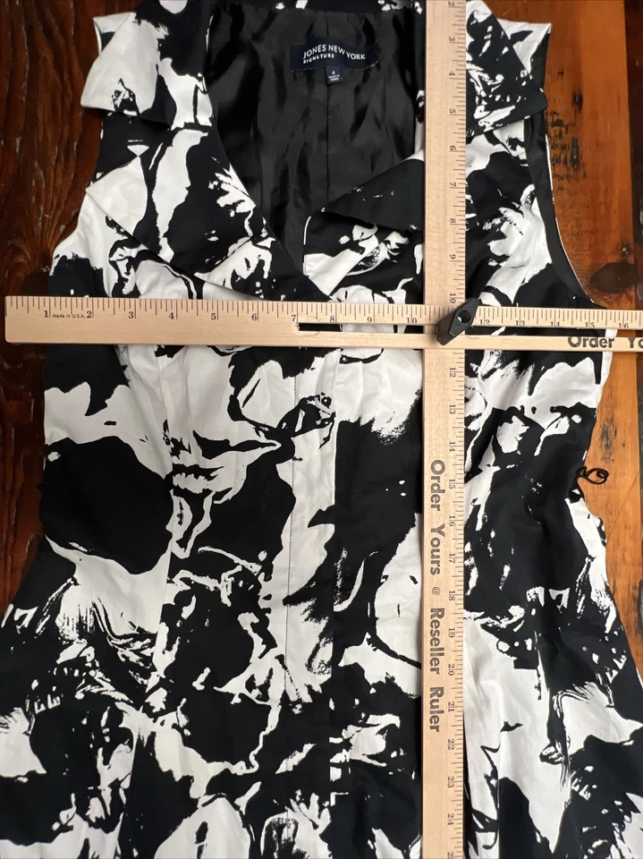 Vestido JONES NEW YORK Signature para mujer blanco y negro forrado sin mangas de algodón 4 Foto 4 de 4