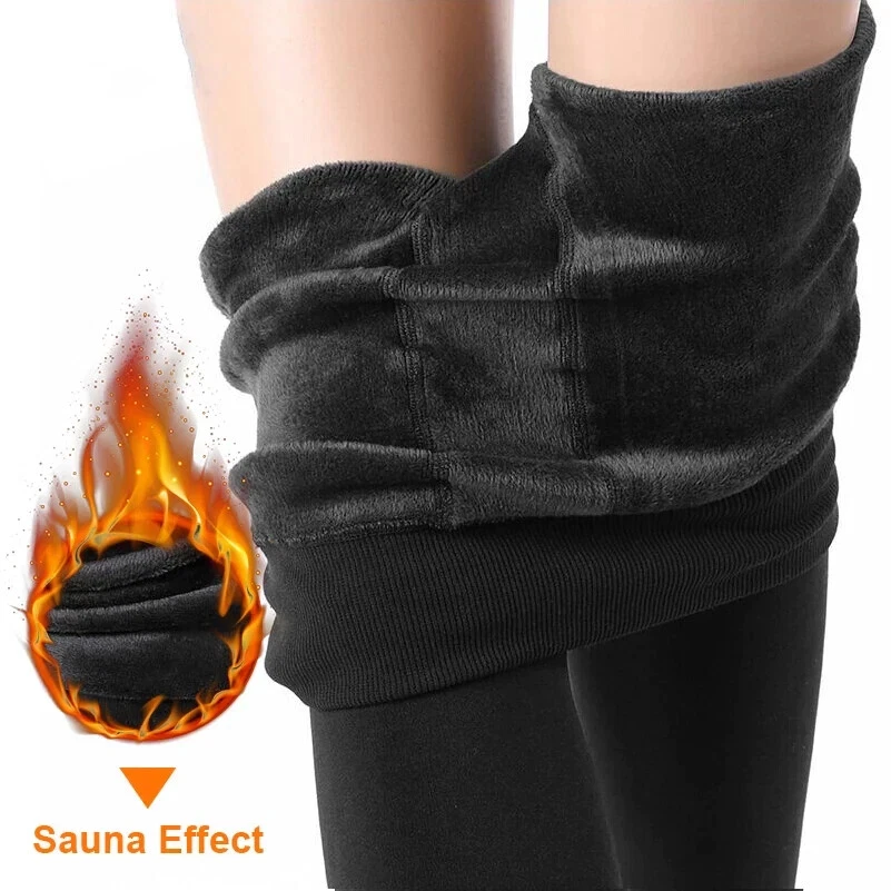 Ladies Fur Lined Thermal Leggings Thick Velvet Plush Tummy Control Pants S-4XL - Image 2 of 4