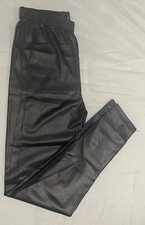 Vitalia lady leather pants shiny black with spring at the waist size L