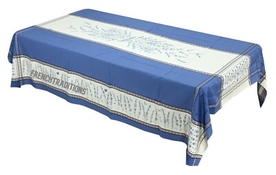 French Provencal Jacquard Coated Tablecloth Lavender Flowers Blue 63 X 79 France