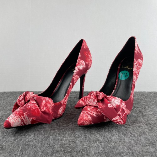 TED BAKER LONDON Ryama Heels Red Tapestry Glitch Bow Court Pointed Size 7.5 NEW - Picture 3 of 6
