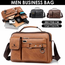 Men's Leather Cross Body Bag Messenger Shoulder Book Bags School Messenger Bag