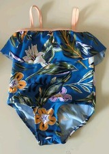 Oshkosh One Piece Girls Swimsuit Toddler 24m Blue Hawaiian Tropical Summer EUC