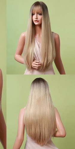 Perruque cheveux longs Synthétique Blonde réaliste Cosplay soirée déguisement - Photo 3 sur 9