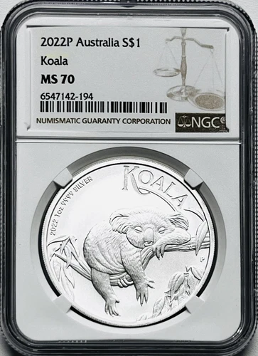 2022P $1 AUSTRALIA SILVER KOALA NGC MS70 1 OZ .9999 FINE VINTAGE BROWN LABEL