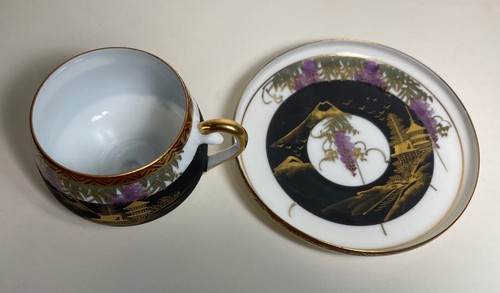 Kutani Japanese Hand Painted Porcelain Demitasse Cup & Saucer Geisha Lithopane - Picture 12 of 14