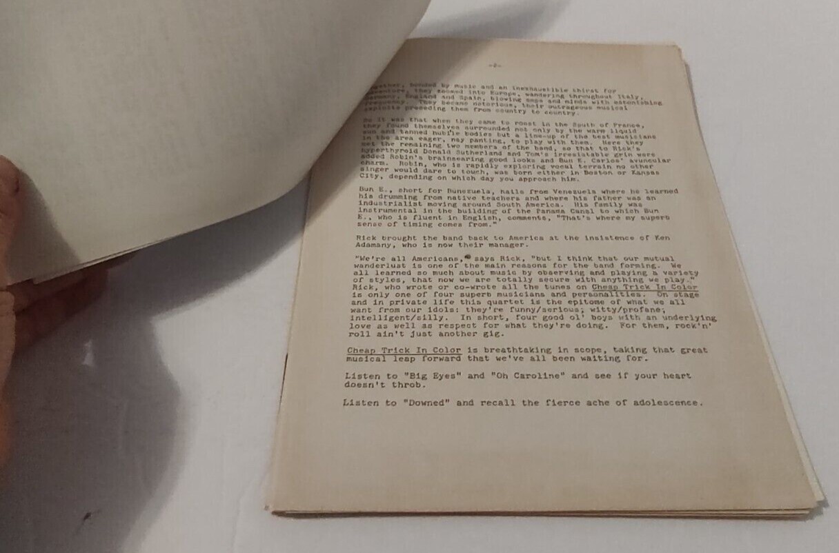 Cheap Trick HUGE Press Release/Photo Package 1977-1980 RARE HTF Comita Petersson