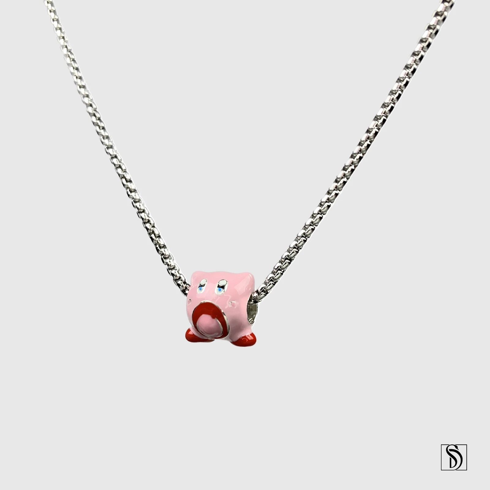 Collier chaîne boîte charme Kirby Pokémon en acier inoxydable   pendentif en argent sterling