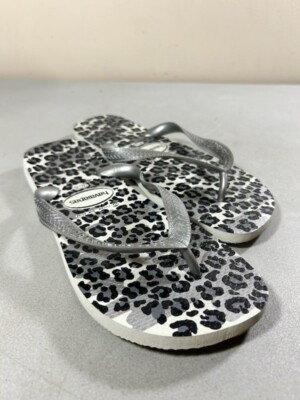 Havaianas women's silver animal print thong flip flop sandals 11-12