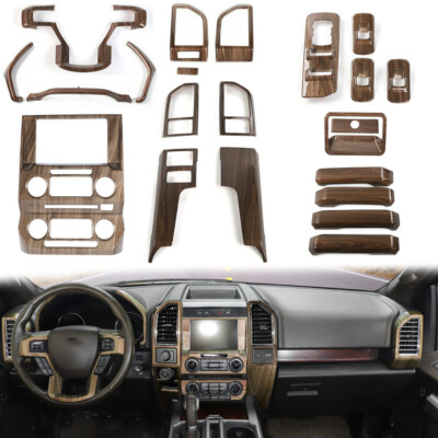 22x Wood Grain Inner Set Steering Wheel Dash Cover Trim Kit For Ford F150 15-20