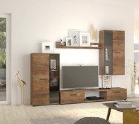 Top Wohnwand Salsa Anbauwand Wohnkombi Wohnzimmer Eiche Lefkas Matt + Schwarz