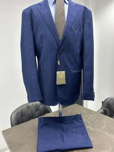 Traje Hombre Príncipe de Gales Azul Fresco Lana Tasmania T 46 48 50 52 54 56 58 - Imagen 3 de 12