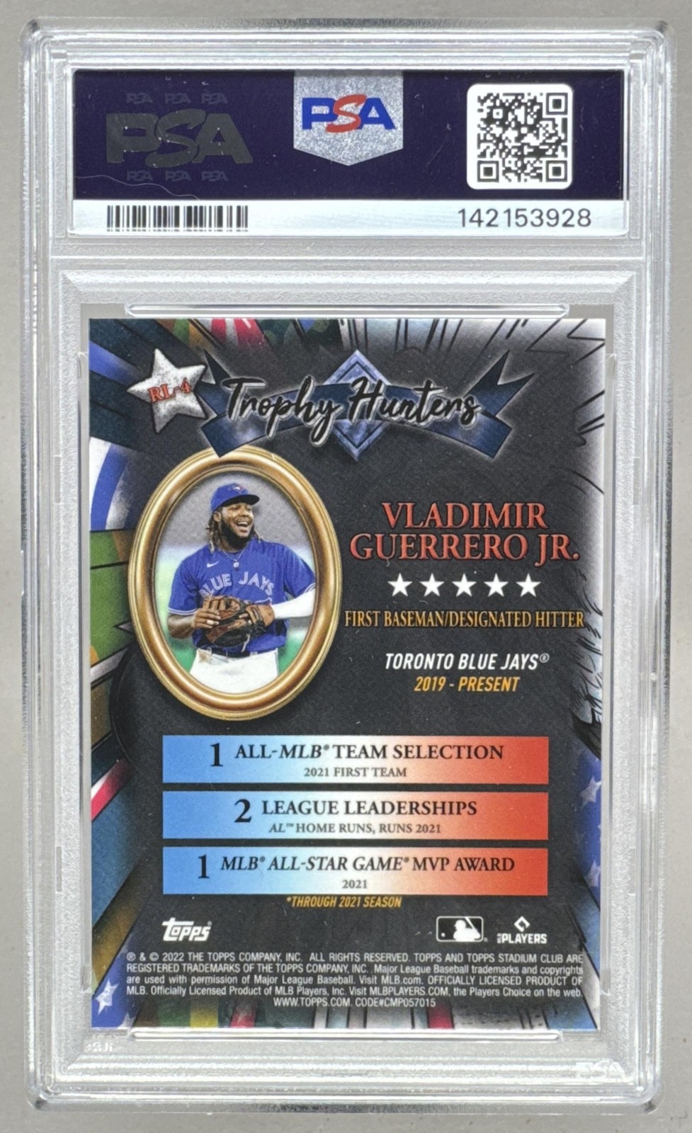 3928 Vladimir Guerrero Jr 2022 Topps Stadium Club Chrome Trophy Hunters PSA 10 view 2