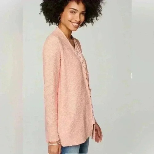 Neu mit Etikett J. Jill rosa Makaro strukturierte Knopfleiste Strickjacke L - Bild 4 von 16
