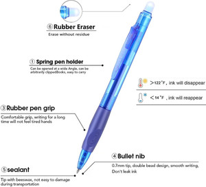 Aozora 1 Pc Blue Erasable Gel Pen 0.7mm - Retractable Fine Point for Puzzles