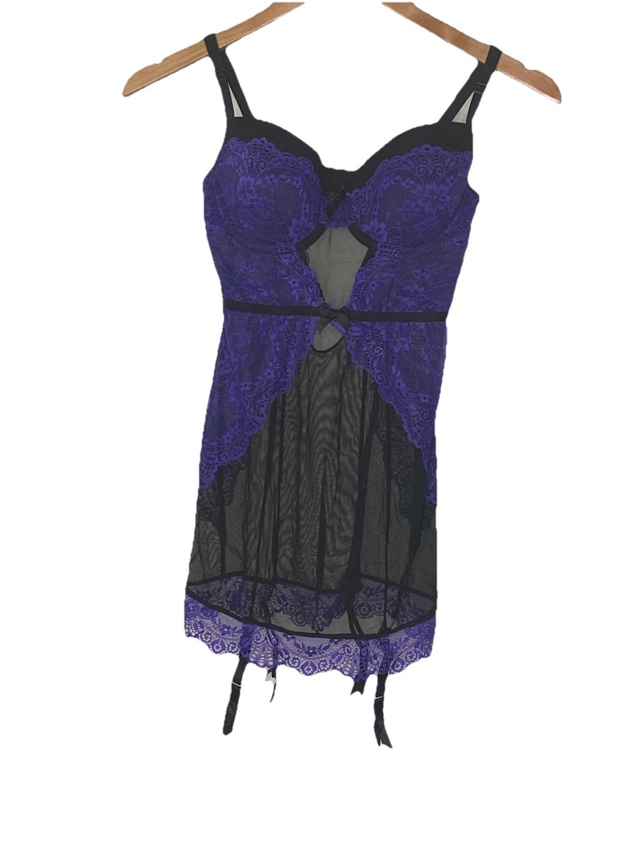 Fredericks Of Hollywood Women's Lingerie Lace Baby Doll with Garter belts  Small