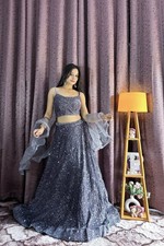 Latest New Velvet Grey Lehenga Choli With Dupatta For Indian Function Wear