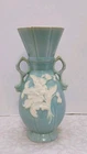 VINTAGE 1940s Weller Blue Cameo Floral Vase 9.5", READ