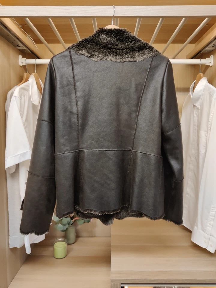 KENAR UK 12 DARK BROWN COAT JACKET FAUX SHEARLING TOGGLE FASTEN CASUAL WOMENS - Image 3 of 4