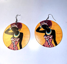 Print African Stlye Round Disc Earrings
