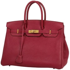 Hermes Birkin 35 Handbag Fjord Red with Dust Bag Lock & Keys #BS018