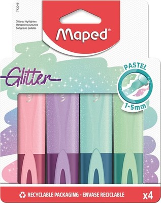 Maped Fluo Peps Glitter Highlighters in Pastel Colors x4 (742046)