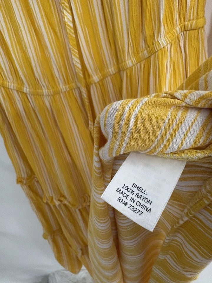 Vestido Lauren Conard Talla L Blanco/Amarillo Rayas 3/4 Volantes De Hombros Vestido Foto 4 de 4