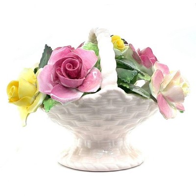 Vintage Royal Adderley Floral Rose Bone China Basket England 6'' Collectible Deco