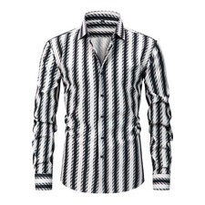 Mens Dress Shirts Formal Long Sleeves Vantage Casual Striped Soft Shirts Tops