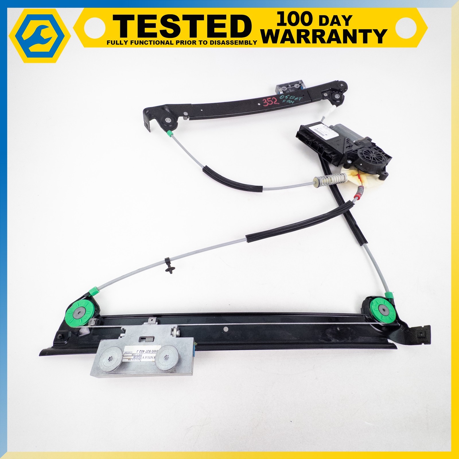 03-07 BENTLEY CONTINENTAL GT COUPE FRONT RIGHT DOOR WINDOW REGULATOR W/MOTOR OEM