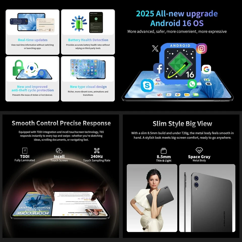 13.4 Zoll Tablet 20GB RAM + 128GB ROM Android 16 120Hz Display 4G LTE 8000mAh DE - Bild 4 von 4