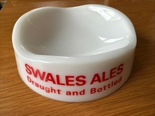 Vintage Swales Ales Glass Pub Ashtray Man Cave Breweriana Tobacciana White Milk