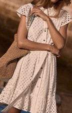 Mint Velvet Ivory Broderie Mini Dress - Cotton BNWT RRP £119 12-14 (Tag Is 16)