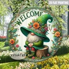 Holzschild Gartenzwerg Willkommen Dekoration rund Frühling Urlaub