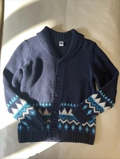 Janie and Jack Blue White Fair Isle Knit Shawl Cardigan Sweater Boys Size 8