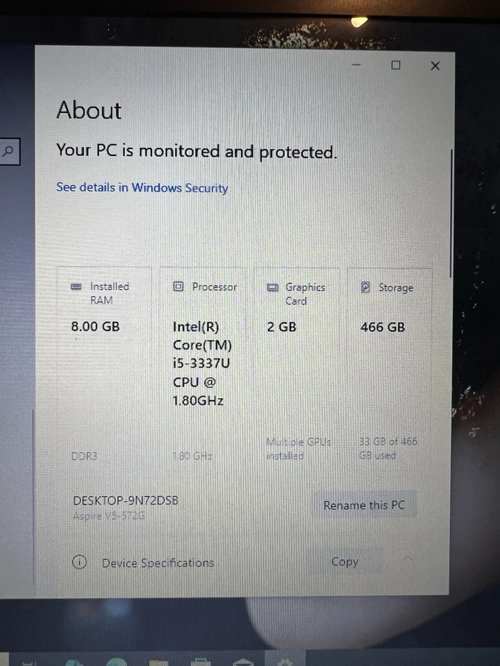 Acer Aspire V5-572G i5-3337U 8GB 500GB GT 720M 15.6” Win10 Pro, Battery Bad - Image 2 of 4