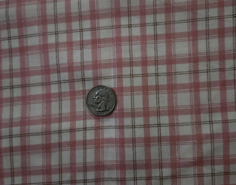 Tela de costura vintage rosa y marrón a cuadros 1/2 yarda x 44" algodón artesanal edredones Foto 3 de 4