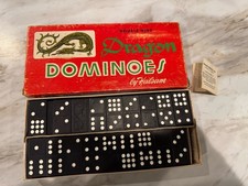 Vintage DRAGON DOMINOES by HALSAM Double Nine Set No. 920-R Colored Dots 55 Pcs