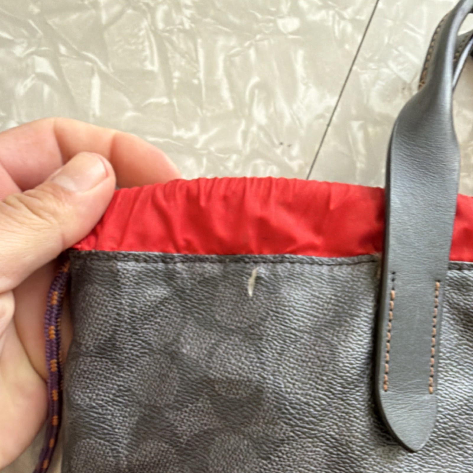 Coach Gray Drawstring Backpack Logo Pattern Red T… - image 3