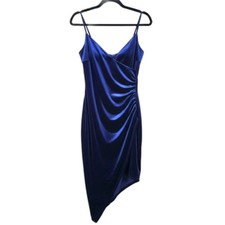 Windsor Dress XS Royal Blue Satin Bodycon Asymmetrical Midi Formal Party