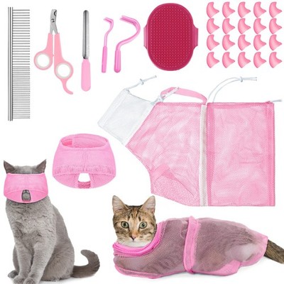 9 Pcs Cat Bathing Bag Set Cat Shower Bag Anti Bite and Scratch for Pet Groomi...
